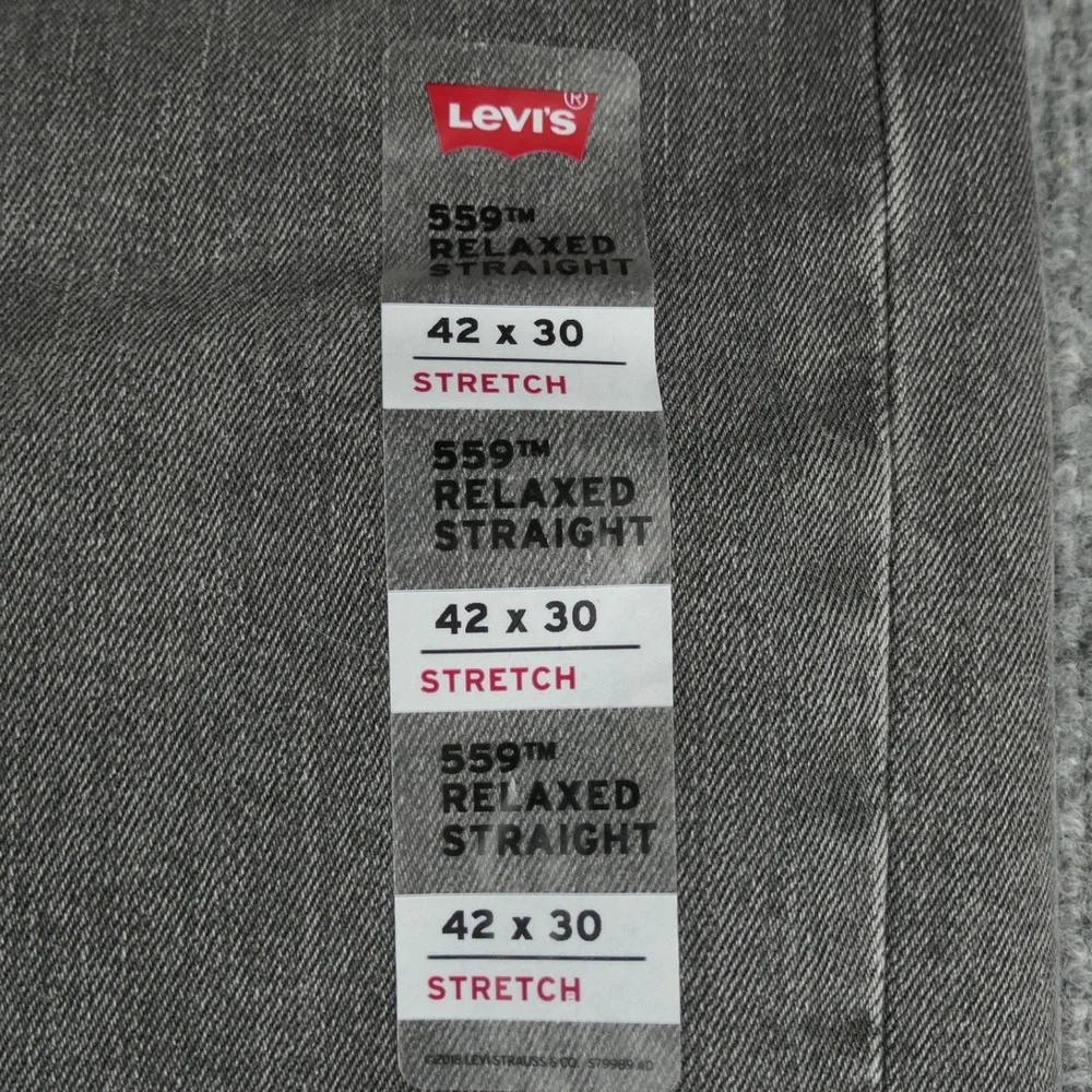 Levis 559 Jeans Mens 42x30 Relaxed Straight Stretch Grey Denim Pants Workwear